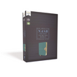 Load image into Gallery viewer, Personalized NASB Comfort Print Thinline Bible Soft Teal Leather Red Letter Edition