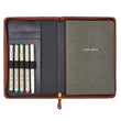 Load image into Gallery viewer, Personalized Cross Zippered Brown Full Grain Leather Padfolio/Portfolio Notebook Study Kit