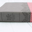 Load image into Gallery viewer, Personalized Custom Text Your Name NIV Life Application Study Bible Third Edition Red Letter Edition Leathersoft Gray/Pink