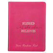 Load image into Gallery viewer, Personalized Journal Custom Text Blessed Is She Handy-Sized LuxLeather Pink