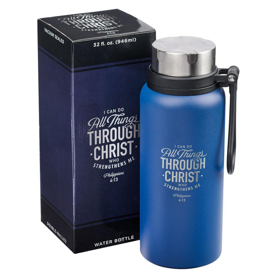 I Can Do All Things Philippians 4:13 Blue Stainless Steel Water Bottle