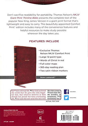 Personalized NKJV Thinline Bible Giant Print Leathersoft Brown Thumb Indexed Red Letter