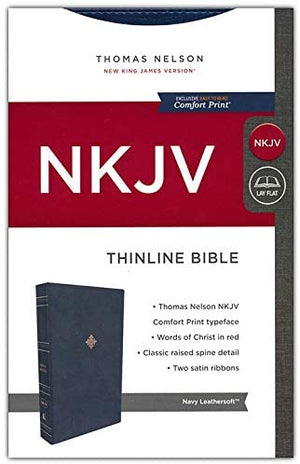 Personalized Custom Text Your Name NKJV Thinline Bible Red Letter Comfort Print Leathersoft Navy New King James Version
