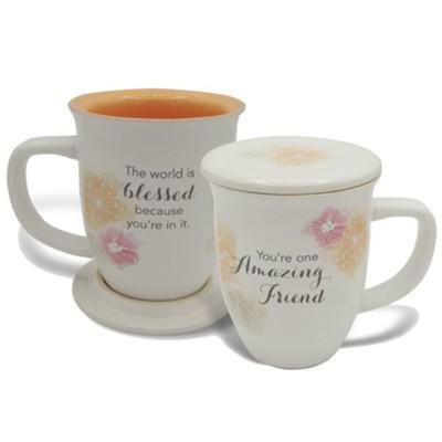 Amazing Friend Floral White Coaster Mug