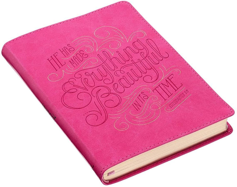 Personalized Custom Text Your Name Everything Beautiful Pink Faux Leather Classic Journal Ecclesiastes 3:11