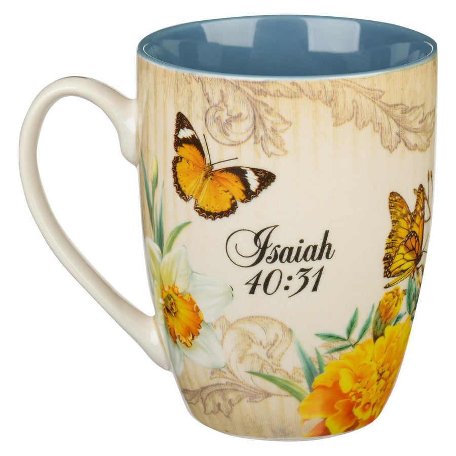 Hope in the LORD Isaiah 40:31 Mediterranean Blue Floral Ceramic Mug