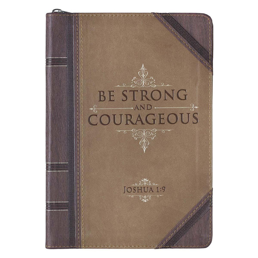 Be Strong & Courageous Joshua 1:9 Two-Tone Brown Faux Leather Journal