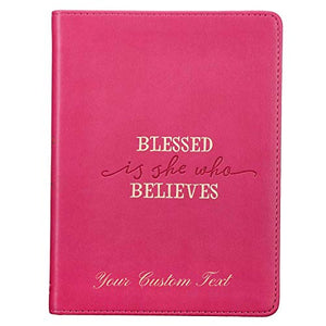 Personalized Journal Custom Text Blessed Is She Handy-Sized LuxLeather Pink