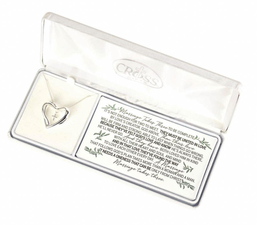 Marriage Takes 3 Silver Plated Heart Cross Necklace