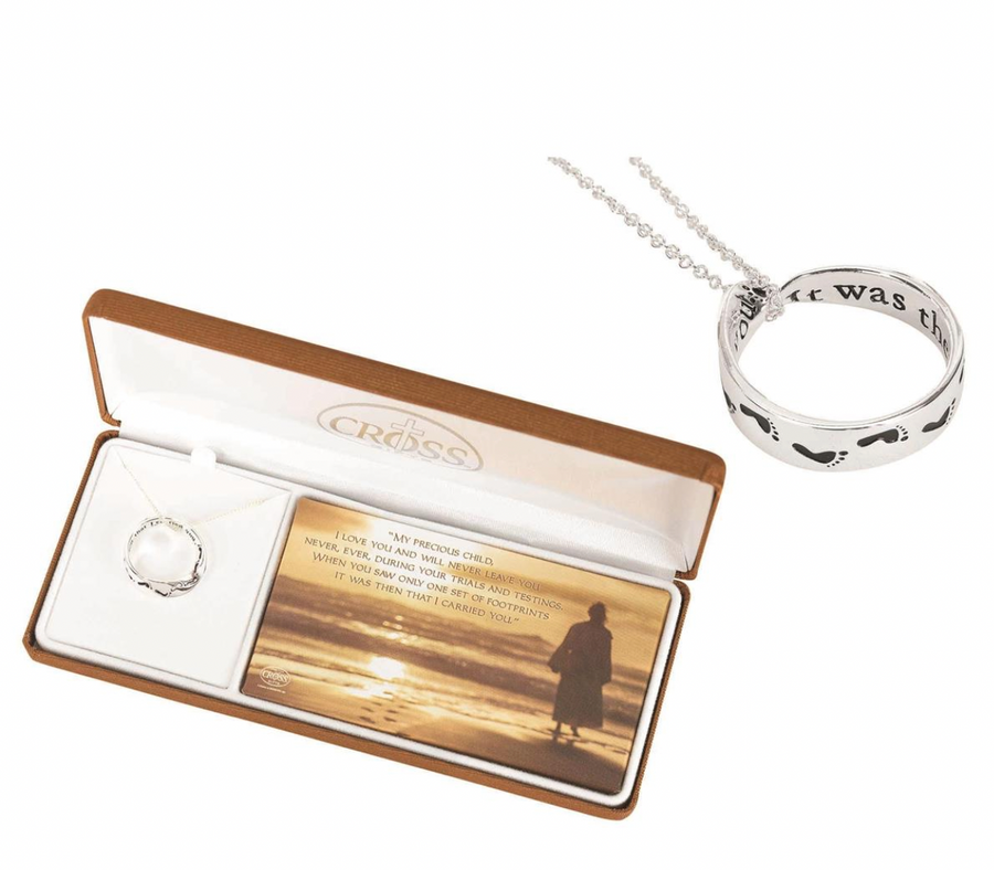 Footprints Mobius Ring Silver Plated Necklace