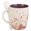 Load image into Gallery viewer, Be Still &amp; Know Psalm 46:10 Purple Floral Ceramic Coffee Mug with Spoon
