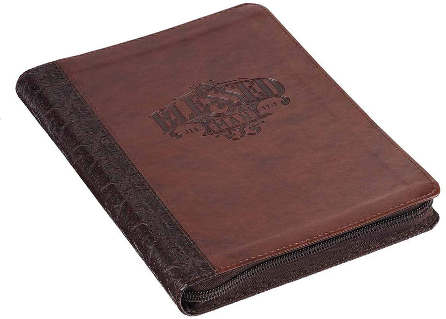 Personalized Blessed Man Brown Quarter-Bound Faux Leather Classic Journal with Zipped Closure